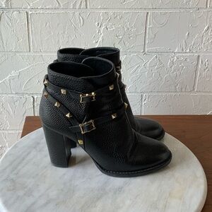 Valentino Black Heeled Boots with Gold Studs